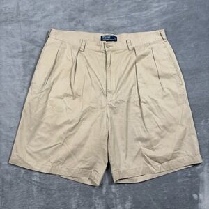 Polo Ralph Lauren Tyler Shorts Mens 38 Khaki Pleated Chino Cotton Excellent